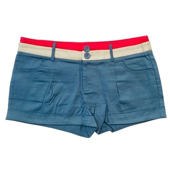Double Zero Retro Style Blue Pink Trim Short Shorts Sz L - Picture 1 of 9